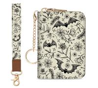 Blusabaca RFID Credit Card Holder Wallets for Women, Small Card Case Wallet with Removable Keychain and Zipper, Leather Card Holder Pocket Business Card Accordion Wallet, Wristlet Goth, S, Modern