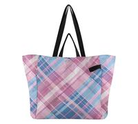 Blush and Blue Tartan Canvas Bags Tote Thick Kitchen Grocery Bags Laundry Bag for Women Travel Beach Wedding Laundry bolso Negro para Mujer