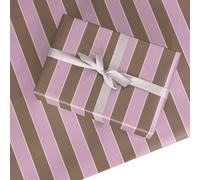 Blush and Cocoa Stripe Wrapping Paper - Birthday Thank You Gift Wrap for Women and Girls - Pink Brown Present Paper, 95gsm FSC, Made in the UK - 6 Sheets (50x70cm)