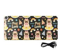 Blush Bow Pug Love Festive Leather Heated Mouse Pad Gaming Mousepad 31.5 x 13 in Non Slip Keyboard Pad for Office Table Gaming,Writing