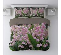Blush Coral Queen Duvet Cover Set, Floral Dreamy Lily Of The Valley Flowers Bedding Set Ultra-Soft Brushed Microfiber 230 x 230 cm Quilt Cover Zipper Closure with 2 Pillow Cases (Adult/Teen/Kid)