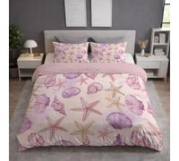 Blush Duvet Cover Quilt Cover Single 140 X 200 cm, Motif Starfish Shell Bedding Set in Smooth Microfibre, Lightweight, Wrinkle-Resistant and Comfortable for Daily Use