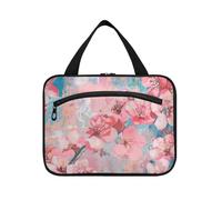 Blush Floral Cherry Blossom Hanging Bags for Women with Hook, Designer Portable Toiletry kit for Traveler Backpacking bolsas para maquillaje de Mujer L