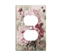Blush Floral Light Switch Cover Plates/Outlet Covers, Peony Peach Vintage Blooms for Home Decor, Thermoplastic Wall Plates, Standard Size Single Duplex Outlet