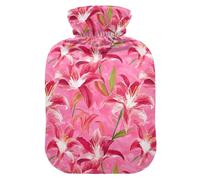 Blush Lily Floral Design Hot Water Bottle with Soft Cover, 1L Hot Water Bag for Neck Shoulder Warmer