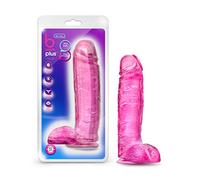 Blush Novelties B Yours Plus - Realistic Clear Pink Dildo 10.5 Inch Long 2.5 Inch Thick Dildo with Suction Cup & Balls Soft Real Feel Female Sex Toy Horse Dildo Size