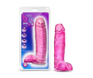 Blush Novelties B Yours Plus - Realistic Clear Pink Dildo 10.5 Inch Long 2.5 Inch Thick Dildo with Suction Cup & Balls Soft Real Feel Female Sex Toy Horse Dildo Size