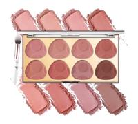 Blush Palette, 8 Color Smooth Powder Blush with Brush, Waterproof Long-Lasting Formula for Daily Wear and Professional Use