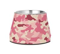 Blush Pastel Camouflage Dogs Food Water Bowl Non Skid Stainless Steel Pets Basic Bowls for Slow Feed Cats Whisker Friendly