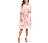 Blush Pink 2 Pieces Mother of The Bride Dresses Knee Length Half Sleeve Chiffon Formal Dresses with Jacket for Wedding UK20