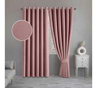 (Blush Pink, 66" x 90" (168cm x 228cm)) 100% Blackout Curtains Thermal Insulated Ring-Top Eyelet Curtain Pair with Tiebacks
