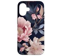 Blush Pink and Navy Blue Flower Pattern Elegant Floral Case for iPhone 16