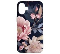 Blush Pink and Navy Blue Flower Pattern Elegant Floral Case for iPhone 16 Plus