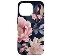 Blush Pink and Navy Blue Flower Pattern Elegant Floral Case for iPhone 16 Pro