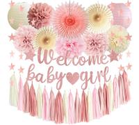 Blush Pink Baby Shower Decorations Blush Beige Baby Shower Decorations Welcome Baby Banner Dusty Pink Cream Paper Pom Poms Fans Lanterns Paper Tassel Garland for Baby Girls
