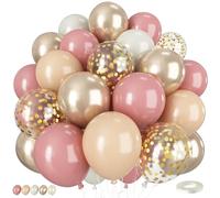 Blush Pink Balloons,50 PCS 12 Inch Boho Balloons with Retro Dusty Pink Gold Nude White Sand Gold Confetti Latex Balloon for Girls Birthday Baby Shower Wedding Bridal Bachelorette Party Decorations