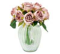 Blush Pink Bud Rose Artificial Flower Arrangement In Pretty Glass Vase (21cm) Home Decoration