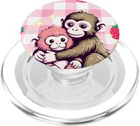 Blush Pink Gingham Pattern Check I'm Fine Punch Monkey Hug PopSockets PopGrip for MagSafe