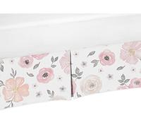 Blush Pink, Grey and White Baby Girl Pleated Crib Bed Skirt Dust Ruffle for Watercolor Floral Collection by Sweet Jojo Designs