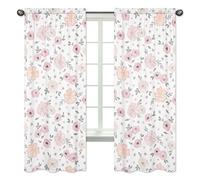 Blush Pink, Grey and White Window Treatment Panels Curtains for Watercolor Floral Collection by Sweet Jojo Designs - Set of 2