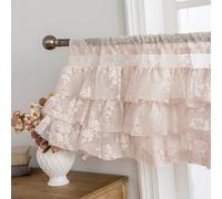 Blush Pink Lace Ruffle Valance for Windows 1 Panel, W52 x L18 Inch Country Rustic Floral Sheer Ruffled Valance Curtain for Small Kitchen Window, Rod Pocket Privacy Short Ruffle Curtain 18 Inch Length