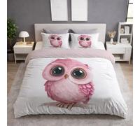 Blush Pink Luxury Bedding Sets Duvet Cover Owl Big Eyes Cute Soft, Fluffy, Breathable, No Ball, Cartoon Bedding Cute Adorable Gentle Healing Duvet Cover 200 x 200 for Boys & Girls