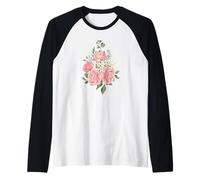 Blush Pink Peony Watercolor Floral Bouquet Flower Raglan Baseball Tee