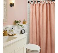 Blush Pink Striped Shower Curtain Hookless - 72x72 Inches,Linen Blend Cloth Fabric,Girly Cute Coquette Style Ticking Vertical Stripe Shower Curtain for French Country Bathroom Decor