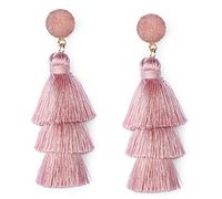 Blush Pink Tiered Tassel Earrings - Summer Statement Dusty Pink Fringe Bohemian Drop Dangle Earrings for Women, Girls, Mothers Day, Valentine Gift