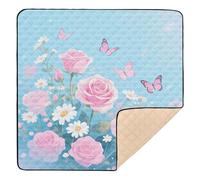 Blush Rose Butterfly Light Blue Art Soft Thick Baby Playmat for Floor Waterproof Baby Kick Crawling Mat for Babies Infants Toddlers, 50'' x 50''