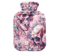 Blush Skull Flowers hot Waterbottle with Soft Cover, 1L hot compresses for The Body for Menstrual Cramps,Menstrual Cramps,Bolsa Caliente para Dolores musculares