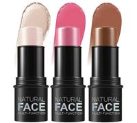 Blush Stick 3 PCS Contour Stick Waterproof Long-Lasting Highlighter Makeup Wand, Lightweight Multi-Use Cream Contour Buildable Face Makeup Kit