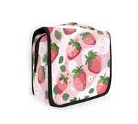 Blush Strawberry Milk Pattern Toiletry Bag for Women with Hanging Hook Unisex Bag with compartments Toilet
