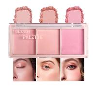 Blushers for Cheeks, 3-in-1 Matte Peachy Pink Face Blush Make Up Powder, Nude Pink Pigmented Long-Lasting Smudge-proof Blendable Rosy Pink Makeup Blusher Skin Tint Natural look
