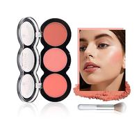Blushers For Cheeks Make Up, Blendable Blush Palette with Fiber Brush, Waterproof & Long-Lasting Contour Palette, Natural-Looking Makeup Silky Powder, Tricolor Creamy Blush for Girls