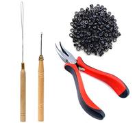 BLUSHIA Hair Extension Kit 500pcs Silicone Lined Micro Rings Black Pliers Pulling Hook Bead Device Tool Kit Set 1