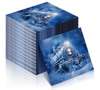 Blushtier 100 Pack Christmas Trains Party Napkins Disposable Bulk Believe Paper Napkins Tableware Dinner Supplies Christmas Decorations (6.5 Inch)