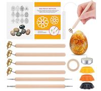 Blushtier 12 Pcs Ukrainian Easter Egg Decorating Kit Pysanky 0.2 0.3 0.4 0.5mm Kistka Pen 2 Double Sided Drop Pull Tool Stand Candle Beeswax Instructions Easter Egg DIY Craft Set