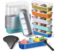 Blushtier 150 Pcs Mini Loaf Pans with Lids and Spoons 6.8 oz Rectangular Aluminum Foil Baking Pans Mini Tins Containers for Bread Cake Desserts(Bright Colors)