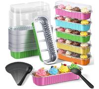 Blushtier 150 Pcs Mini Loaf Pans with Lids and Spoons 6.8 oz Rectangular Aluminum Foil Baking Pans Mini Tins Containers for Bread Cake Desserts(Pastel Color)