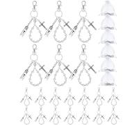 Blushtier 20 Set Holy Water Keychain Gift Bulk with Rosary Bead Crucifix Organza Bags Eyedropper Holy Water Bottles Containers for Catholic Christian Easter First Communion Party Favor(Colorful