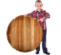 Blushtier 26in Extra Large Round Ottoman Tray with Handles Solid Circle Acacia Wood Decorative Serving Tray Oversized for Living Room, Coffee Table, Breakfast in Bed Tea Fruit