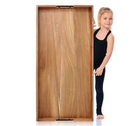 Blushtier 40 x 20 Inch Wooden Serving Tray, Rectangular, Walnut Brown, Acacia Wood, 100% Natural, Large Size, Easy Grip Handles, Robust Construction, Ideal for Food, Coffee, Tea, Various Occasions