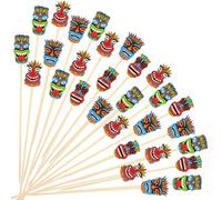 Blushtier 400 Pcs Tiki Martini Toothpicks for Olives Bamboo Cocktail Picks Hawaiian Luau Garnish Tropical Drink Picks Tiki Cocktail Sticks for Appetizers Food Fruit Beach Holiday Party Favors