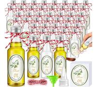 Blushtier 48 Set Mini Plastic Olive Oil Bottles 1.7 oz Tiny Small Clear Empty Dispenser Bottles with Tip Cap, Pour Spout Lids and Labels for Milk Juice Sauce Storage for Baby Shower Party Favors