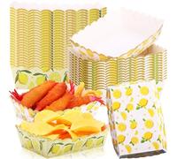 Blushtier 50 Pcs Lemon Paper Food Trays Disposable Fruit Plates Food Boat Snack Hot Dog Nacho Trays for Berry Lemon First Birthday Baby Shower Party Decoration Supplies Favor