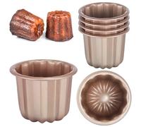 Blushtier 6 Pcs Canele Mold Cake Pan Non Stick small Copper Color Canele Molds Muffin Bakeware Cupcake Pan 2.8 Inch Carbon Steel Pastry Mould Mini Cupcake Holders DIY Cake Muffin Oven Baking Tool