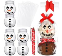 Blushtier 6 Set Christmas Hot Cocoa Bar Supplies Snowman Hot Chocolate Jars Accessories 8.45 oz Clear Snowman Storage Container Kit with Lids Ribbon Bow Bags for DIY Xmas Holiday Winter Party Favors