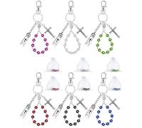 Blushtier 6 Set Holy Water Bottles Keychain with Bead Rosary Medal Crucifix Empty Glass Containers, with Eyedropper for Catholic Christian First Communion Gift Baptism Party (Multi Color)