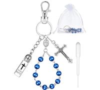 Blushtier Holy Water Bottle Keychain with Rosary Beads Crucifix, Christian Gift for Women Men Catholic Party Favor(Blue,Classic)